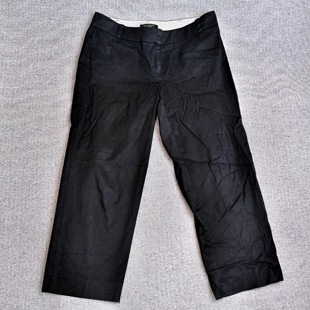 Talbots Cropped Pants Women 8P Black Excellent Stretch Cotton Chino Trousers